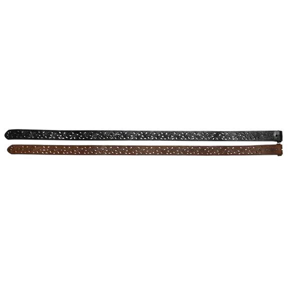 Tony Lama Interchangeable Trophy Western Leather Belt Set Tooled Silver Buckle main image 4